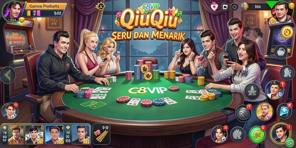 Tampilan utama game C8VIP dengan aksi kartu QiuQiu yang seru.