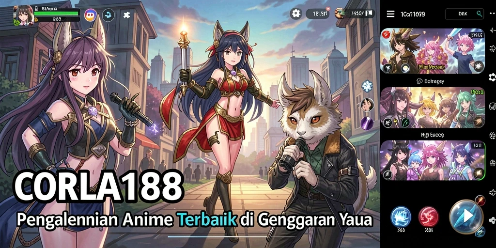 Tampilan gameplay yang memukau di CORLA188 dengan karakter anime interaktif.
