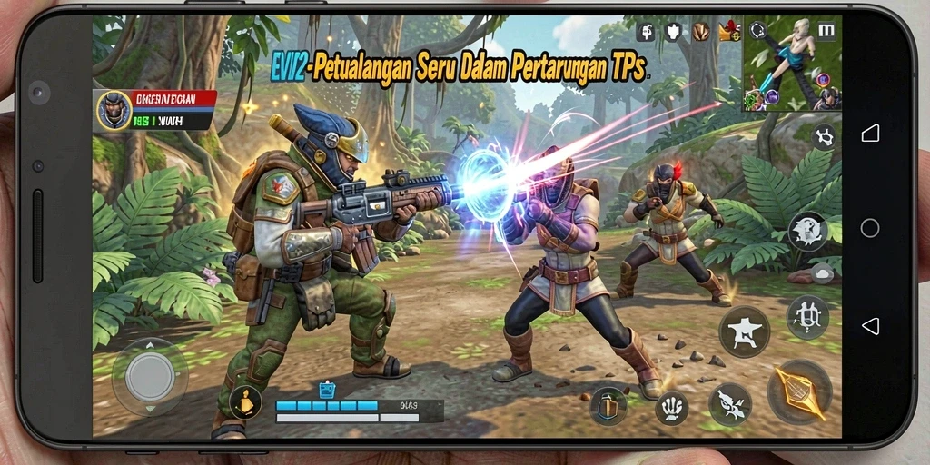 Tangkapan layar gameplay EVIP2 menampilkan aksi seru dalam pertarungan TPS.
