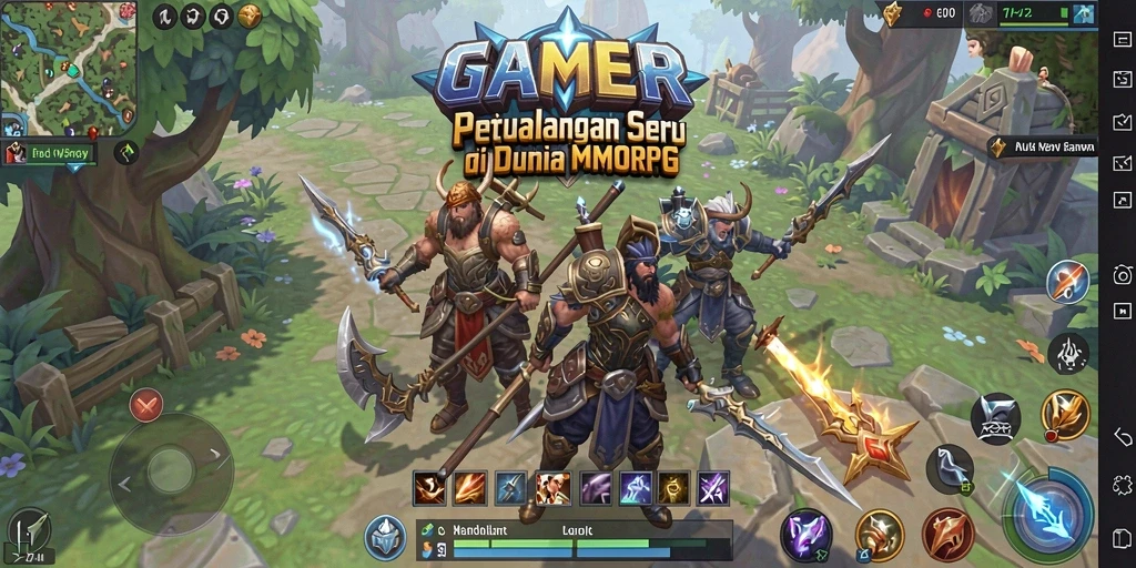Tampilan gameplay menegangkan di dunia MMORPG yang luas.