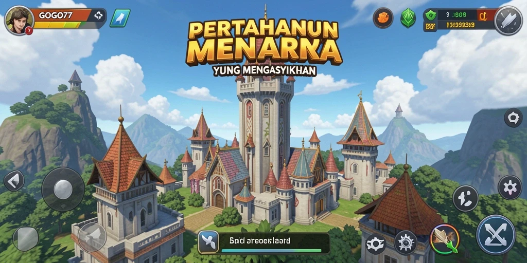 Tampilan gameplay GOGO77 yang menarik dengan berbagai menara bertahan.