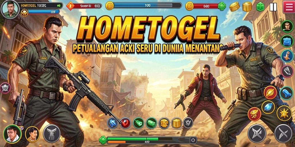 Tampilan aksi seru dalam HOMETOGEL selama gameplay menegangkan.