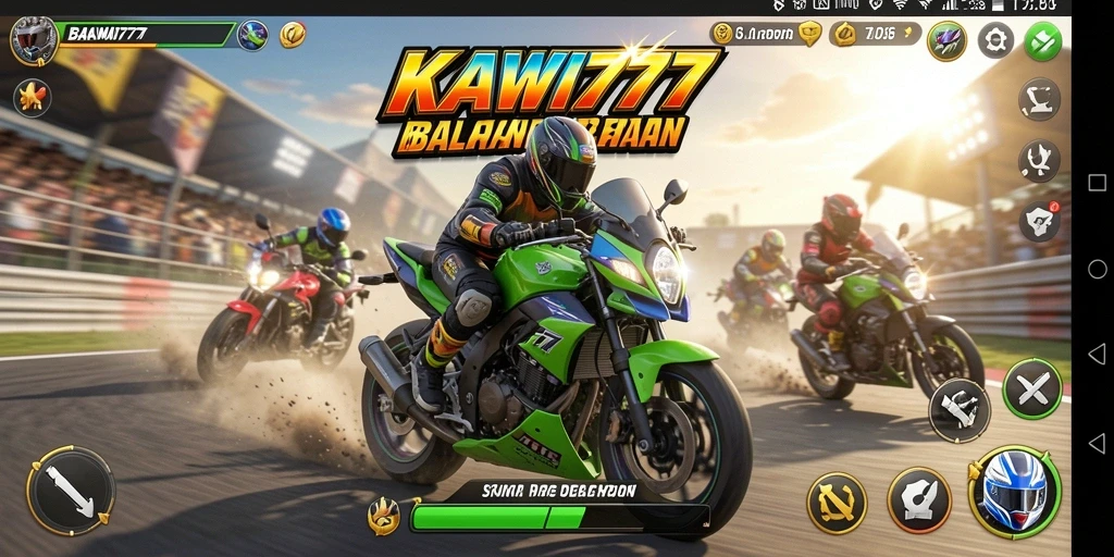 Screenshot KAWI777 menampilkan aksi balapan motor yang mendebarkan.