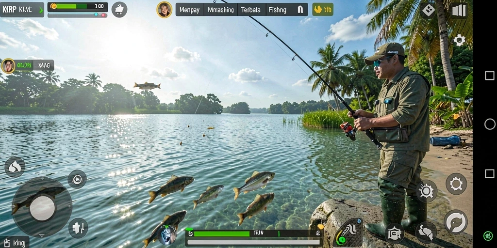 Tampilan gameplay <strong>KKRP</strong> dengan aksi memancing yang mendebarkan.