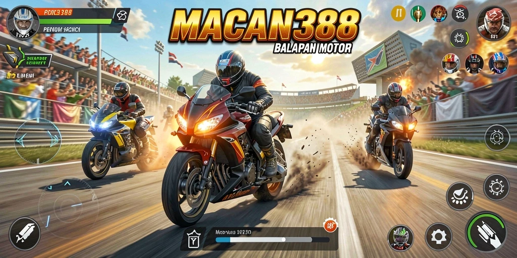 Tampilan menegangkan dari gameplay balapan motor di MACAN388.
