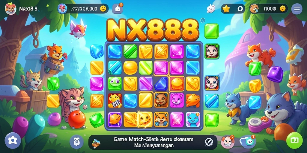 Tampilan gameplay NX888 yang menarik dan penuh warna dalam genre Match-3.