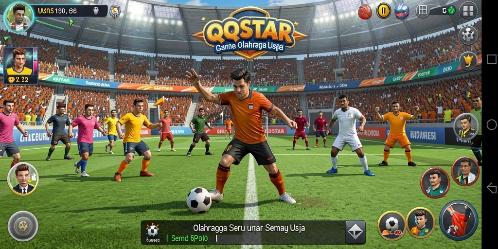Screenshot menunjukkan aksi seru dalam pertandingan olahraga di QQSTAR.