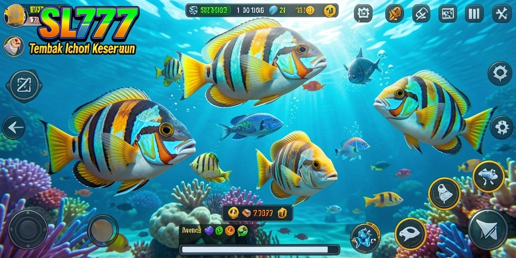 Tampilan gameplay SL777 yang menarik saat menembak ikan.