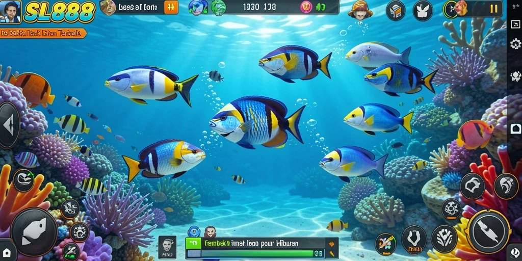 Screenshot gameplay SL888 menampilkan aksi menembak ikan dengan efek visual yang memukau.